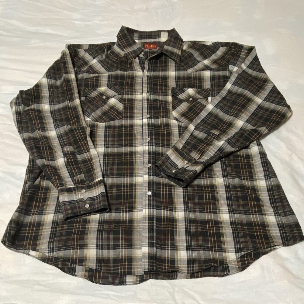 Ely Plains Men’s XL Regular Plaid Long Sleeve Button-Up Point Collar Shirt